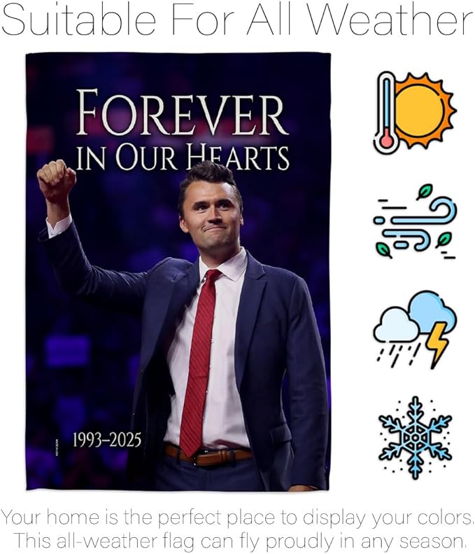 Forever In Our Hearts 1993-2025 Flag Yard Sign Wall Hanging Decor For Home Porch Charlie Kirk Poster Canvas Quote Sign Freedom Support Trump Patriotism Memorial Decoration Garden Remembrance Gift