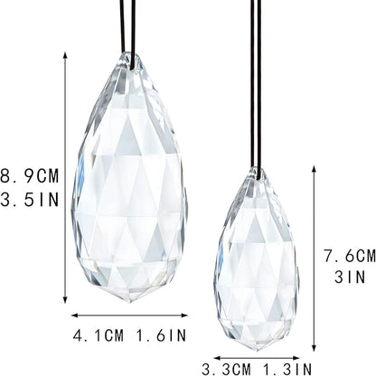 Set 2 Crystal Prism Clear Faceted Glass Olive Prisms Chandelier Crystal Hanging Ornaments for Christmas Tree DIY Suncatcher Pendants Rainbow Maker (76mm,89mm)