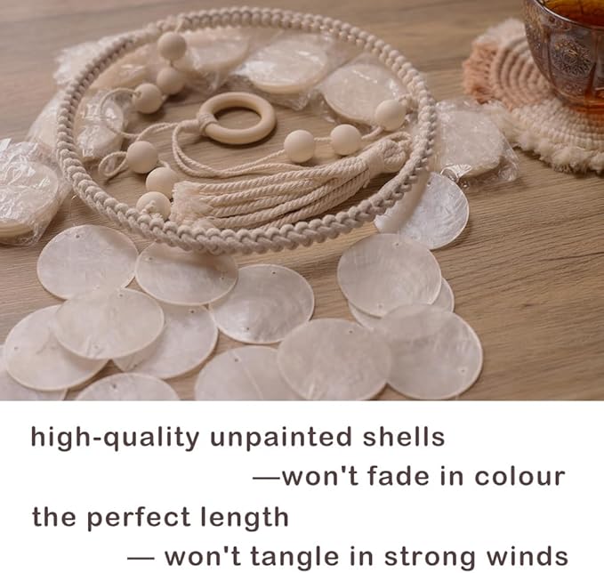 Capiz Shell Wind Chime for Outside, Sea Glass Wind Chimes, Seashell Windchimes Ourdoors, Unique Outdoor Boho Decor for Patio Garden Balcony Porch, 8.3" W X 23.6" H, Remmdan