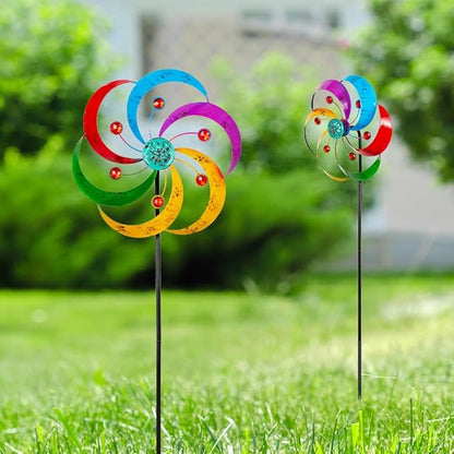 DREAMYSOUL Wind Spinners Outdoor, 10" Dia Metal Pinwheels for Yard and Garden, Kinetic Wind Sculptures & Spinner Outside (Colorful with Ruby)