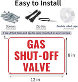 2pcs Gas Shut Off Sign - 12 x 8 inch Metal Aaluminum Emergency Shut-Off Sign for Patio, Outside, Inside, Outdoor, UV Protected & Weatherproof