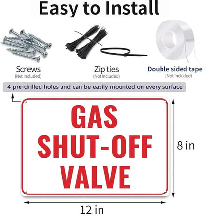 2pcs Gas Shut Off Sign - 12 x 8 inch Metal Aaluminum Emergency Shut-Off Sign for Patio, Outside, Inside, Outdoor, UV Protected & Weatherproof