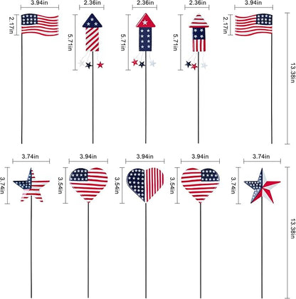 hogardeck 4th of July Decorations Outdoor, 10 PCS Metal Patriot Star Firework Decorative Garden Stakes for Fourth of July Decorations, Patriotic Yard Signs for Garden Memorial Day Decorations