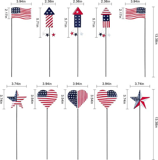 hogardeck 4th of July Decorations Outdoor, 10 PCS Metal Patriot Star Firework Decorative Garden Stakes for Fourth of July Decorations, Patriotic Yard Signs for Garden Memorial Day Decorations