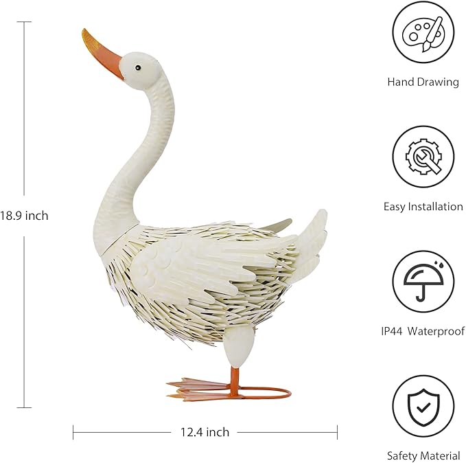 Beige Goose Metal Statue - Outdoor Porch Patio Garden Decor - 19 Inch Metal Home Furnishing Artwork - Unique Goose Gifts