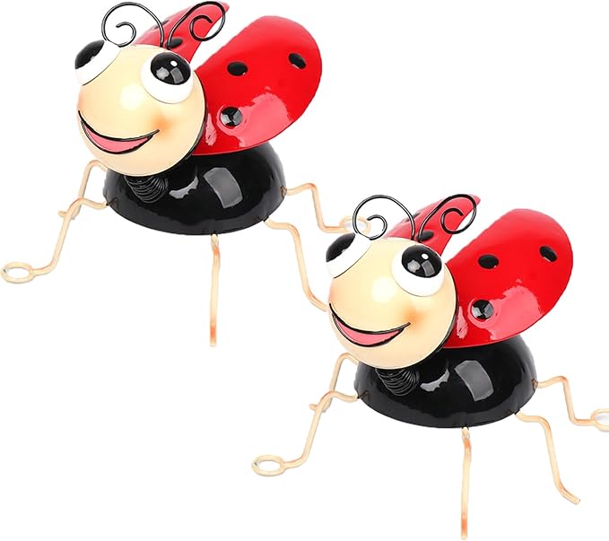 Cruis Cuka Metal Yard Art Garden Decor for Outside Cute Red Ladybugs Lawn Patio Ornaments Backyard Decorations Garden Gifts for Mom - Set of 2
