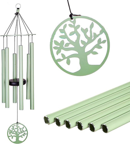 Evergreen Hand Tuned Tree of Life Wind Chime for Outside | Scale of C | Deep Tone | Powder-Coated Metal | Green | 27-Inches Tall | Memorial Gift for Home Garden Decoration