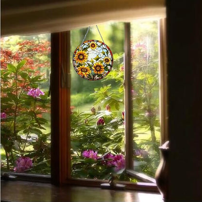 5.9'' Sunflower Acrylic Window Hanging Flower Indoor Decor Stained Panel Hangings Wall Art Decor Gift for Daughter,Mom,Grandma (Style B)