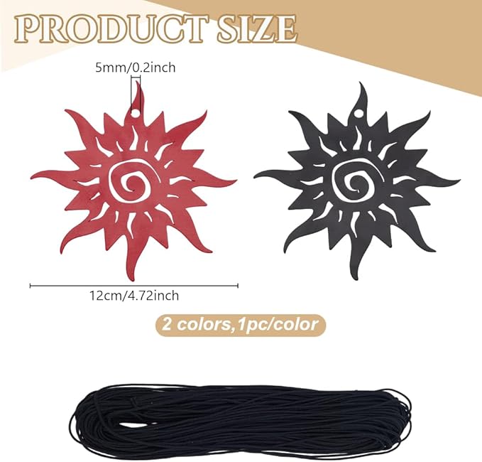 ORIGACH 2 Pcs Metal Replacement Wind Catcher, Wind Chime Parts Replacement with 16.4 FT Nylon Cord, Metal Wind Chime Replacement Sail for Sympathy Wind Chimes, Sun, Black and Red