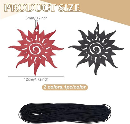 ORIGACH 2 Pcs Metal Replacement Wind Catcher, Wind Chime Parts Replacement with 16.4 FT Nylon Cord, Metal Wind Chime Replacement Sail for Sympathy Wind Chimes, Sun, Black and Red
