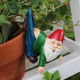 Funny Garden Gnome Statue Flower Pot Hugger, Pants Hanging on Branch Gnome Figurine Resin Sculpture Outdoor Decor Patio Lawn Yard Fence Plant Pot Ornaments