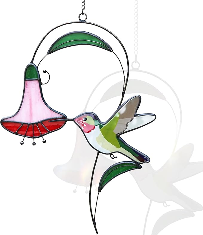 Handmade Stained Glass Window Hanging Hummingbird Decor, Sun Catchers Indoor Window Art, Suncatchers for Windows Hanging, Mother's Day Hummingbird Gifts for Women Mom Grandma Bird Lovers