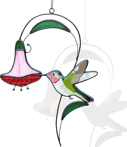 Handmade Stained Glass Window Hanging Hummingbird Decor, Sun Catchers Indoor Window Art, Suncatchers for Windows Hanging, Mother's Day Hummingbird Gifts for Women Mom Grandma Bird Lovers