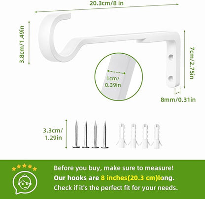 Saffruff 8 Inch 2 Pack White Heavy Duty Outdoor Plant Hangers, Iron Hanging Plant Brackets for Hanging Plants Outside, Metal Plant Hooks Plant Wall Hooks for Hanging Lantern, Bird Feeder