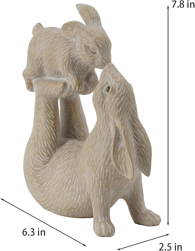 Braxio Rabbit Decor for Home Garden – Kissing Bunny Statue, Living Room, Bookshelf, or Patio Decor, Resin Figurine for Animal Lovers, 6.3" L x 2.6" W x 7.9" H