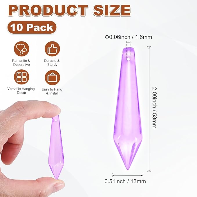 M METERXITY 10-Pack Crystal Icicle Prisms, 53mm/2.09 Inch Chandelier Pendant Maker Hanging Crystals Chandelier Prisms for Home/Windows/Garden/DIY Decoration[Purple]