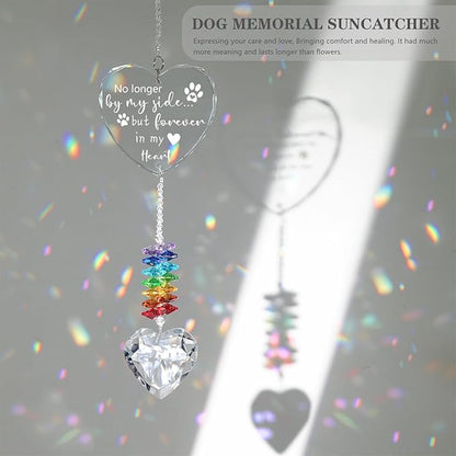 Dog Memorial Gifts, K9 Pet Memorial Crystal Suncatcher, Dog Loss Pet Passing Away Sympathy Remembrance Bereavement Gift (White-Heart)