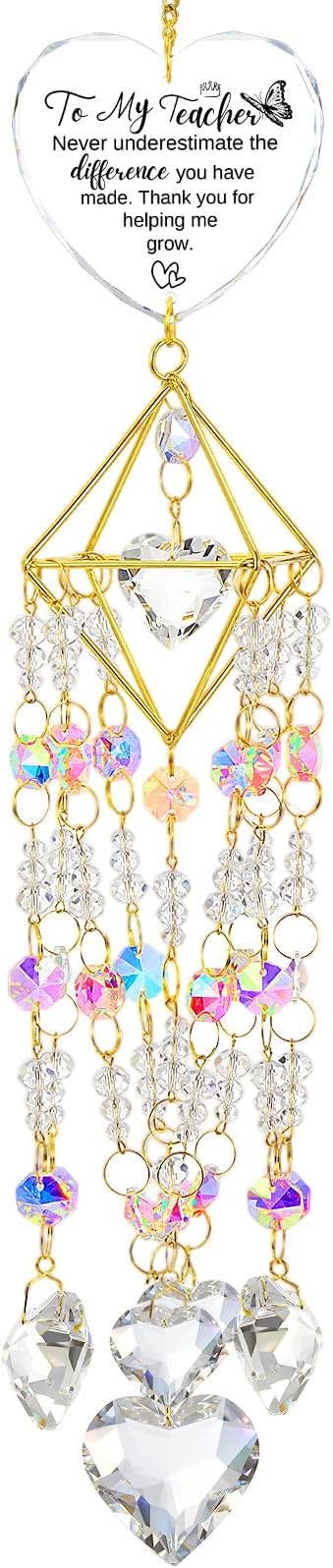 AceOrbit Teacher Thank You Gift, Crystal Suncatchers for Window Hanging Wind Memorial Gifts Chime Garden Suncatchers Rainbow Indoor Outdoor Decor Birthday Christmas Happy Teacher's Day Gifts