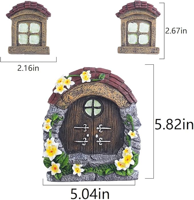 vomiceak Fairy Gnome Home for Tree Decor，Glow in Dark Fairy House Have Window and Door for Garden Decoration，Fairies Sleeping Door and Windows, Yard Art Garden Sculpture, Lawn Ornament