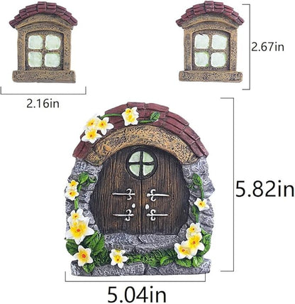 vomiceak Fairy Gnome Home for Tree Decor，Glow in Dark Fairy House Have Window and Door for Garden Decoration，Fairies Sleeping Door and Windows, Yard Art Garden Sculpture, Lawn Ornament