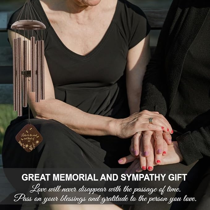 Memorial Sympathy Wind Chimes for Outside Clearance, Dragonfly Wind Chimes for Loss of Loved One Mother Father for Bereavement/Condolence/Funerary Gift Idea,32'' Bronze