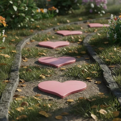 Comfy Hour 10" Pink Heart Shaped Cast Iron Stepping Stone, Rustic Antique Vintage Figurine Style Home Decor, Outdoor Garden Pathway Plaque