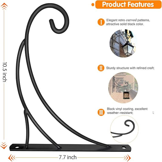 Hanging Plant Brackets, Pack of 2 Iron Hanging Basket Bracket Durable Weather-Resistant Outdoor Plant Hooks for Hanging Plant Lantern Windchime Birdhouse Metal Sign Fruit Bracket, Screw Included