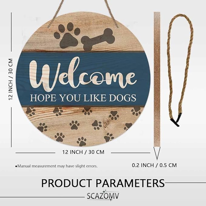 Welcome Hope You Like Dogs Round Rustic Wood Sign Plaque Vintage Wall Door Art Sign Cute Wooden Hanging Sign Decor for Home Kitchen Farmhouse Garden Front Door Entryway Porch Yard 12 Inch