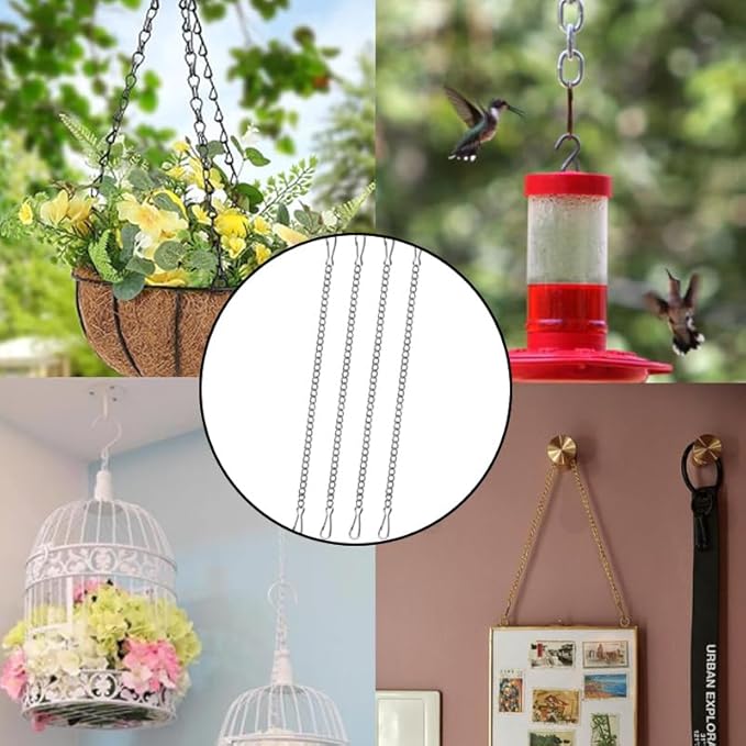 8 Pcs 20 Inch Stained Glass Window Hanging Chain, Stainless Steel Picture Hanging Chain with Hooks, Hangings Basket Chains for Suncatcher Crystals, Window Art, Outdoor, Walls, Gardens and Kitchens