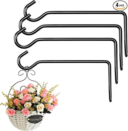 9.44 Inch Metal Wall Plant Hangers, Heavy Duty Hanging Hooks for Plants, Bird Feeders, Wind Chimes and Flower Baskets, Indoor and Outdoor Use, 4 Pack Black