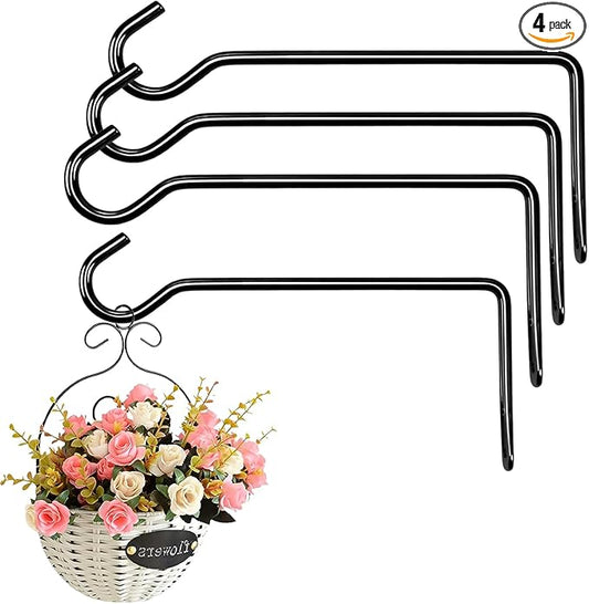 9.44 Inch Metal Wall Plant Hangers, Heavy Duty Hanging Hooks for Plants, Bird Feeders, Wind Chimes and Flower Baskets, Indoor and Outdoor Use, 4 Pack Black