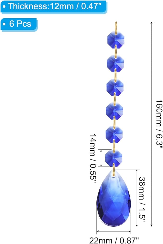 PATIKIL Teardrop Crystal Chandelier Pendants Beads, 6 Pack 160mm Length 38mm Chandelier Prisms Parts Ornaments Hanging Beads for DIY Arts Crafts Decoration, Blue