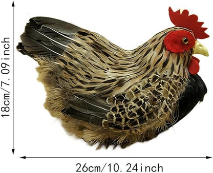 Realistic Chicken Figurine, Artificial Feather Hen Model for Home Garden Decor
