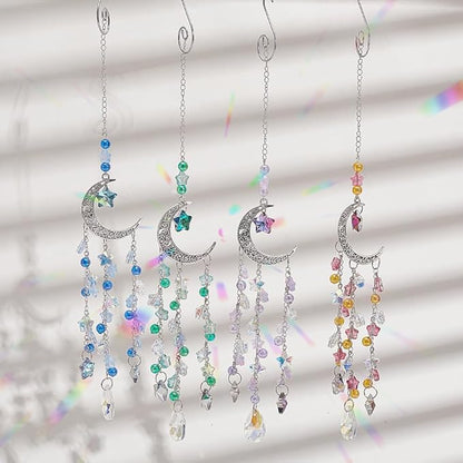 SUNNYCLUE 1 Box DIY 4 Sets Moon Suncatcher Craft Rainbow Catcher Window Moon Star Five Star Pentagram Ab Colored Beaded Teardrop Sun Light Catcher Making Kit for Hanging Ornament Garden Decorations