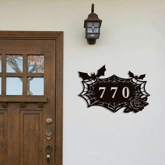 Personalized Gothic House Number metal Signs,Custom Address Number Metal Wall Art Decor,Black Plaques Outdoor wall Decorative Signage,Shed(8-30 Inches) (Spider B)