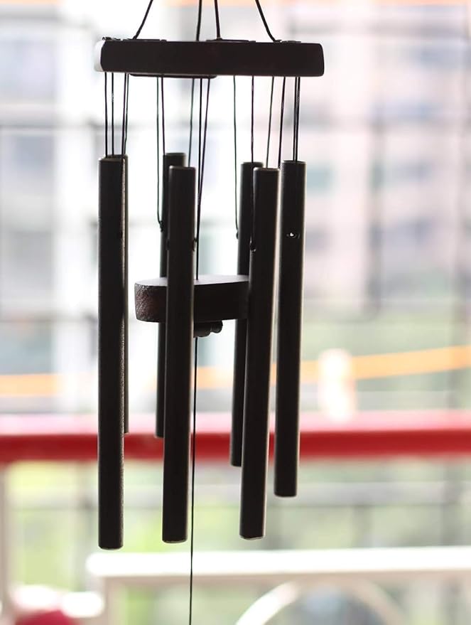 7 Pipe Black Wind Chimes for Home Positive Energy | Metal Windchimes for Balcony Bedroom with Sweet Sound | 18 cm Long