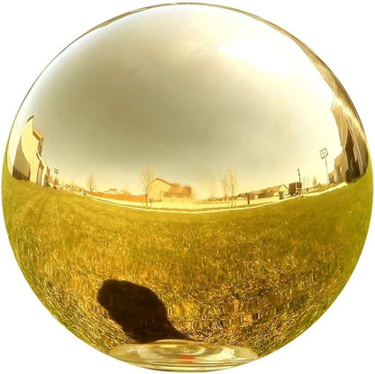 Lily's Home Stainless Steel Gazing Globe Mirror Ball, Colorful and Shiny Addition to Any Garden or Home. Shiny Gold.