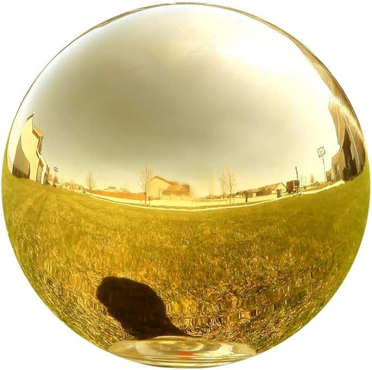 Lily's Home Stainless Steel Gazing Globe Mirror Ball, Colorful and Shiny Addition to Any Garden or Home. Shiny Gold.