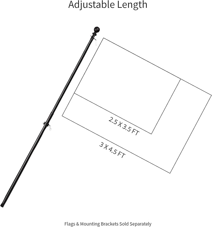 Evergreen Flag Telescoping 5ft Metal Flag Pole | Incl Two Tangle-Free Ring Clips | Black | Wall Mounted for Home Garden Outdoor | House and 3'x5' American Flags with Pole Sleeve or Grommets