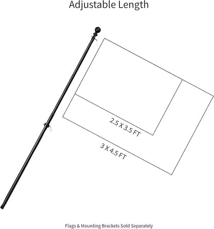 Evergreen Flag Telescoping 5ft Metal Flag Pole | Incl Two Tangle-Free Ring Clips | Black | Wall Mounted for Home Garden Outdoor | House and 3'x5' American Flags with Pole Sleeve or Grommets
