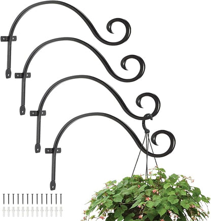 MorTime 4 Pack Hanging Plant Brackets, 12.2 Inches Wall Mount Bird Feeder Hanger Plant Hook with Screws Metal Plant Hangers for Outdoor Lanterns Wind Chimes Bird Feeders