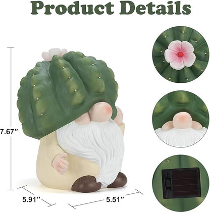 Etlemonde Solar Cactus Gnome Statue Garden Decor Light - Outdoor Decorative LED Flower, Suitable for Patio, Lawnand Garden Decorations, Gifts for Mom