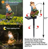 Garden Gnome Solar LED Turtle Fishing Pond Statue Decoration, Outdoor Koi Pond Waterfall Lawn Decor, 5.3" Poolside Statue with Ground Insertion