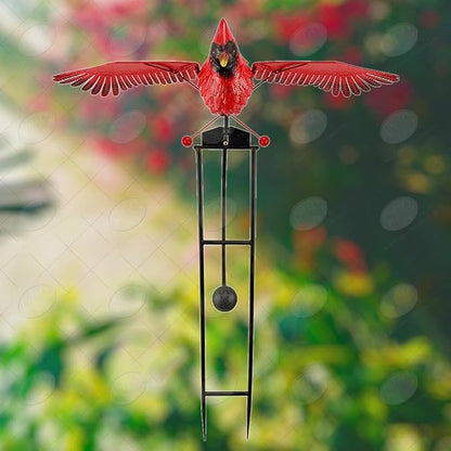 Red Carpet Studios Garden Stake Yard Art Metal and Glass Balance Rocker with Heavy Duty Stake, 4.5 Feet Tall, Cardinal