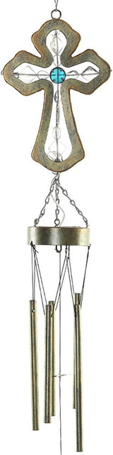 CEDAR HOME Solar Wind chime Unique Outdoor Indoor Hanging Mobile Bell WindChime Light Inspirational Religion Cross for Garden Lawn Yard Patio Waterproof Metal Glass Home Decor, 5.5"W x 3.5"D x 33"H