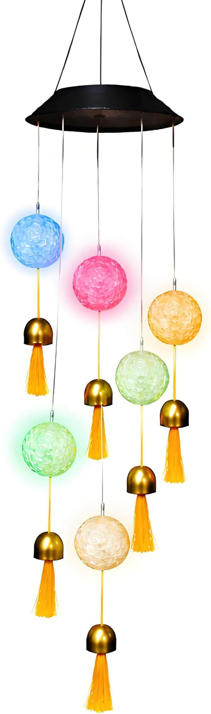38” Mini Ball Bell Solar Light LED Wind Chime for Outside, Weather Resistant Decoration Outdoor Garden Patio Subtle Tone Decor, Ideal Gift for Birthday, Mother's Day, Meditation, Ambiance