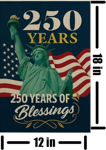 CANTENDO 250th Anniversary USA Patriotic Flag Double Sided Flax Statue of Liberty DesignTheme 1776-2026 Semiquincentennial Outdoor Yard Decorative Flags Banner(12"x 18"）