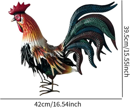 Fenteer Metal Decor Farm Animal Figurine Outdoor Garden Statue Landscape Chicken Sculpture Iron Crafts for Home, Orange
