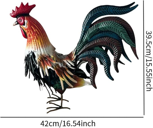 Fenteer Metal Decor Farm Animal Figurine Outdoor Garden Statue Landscape Chicken Sculpture Iron Crafts for Home, Orange