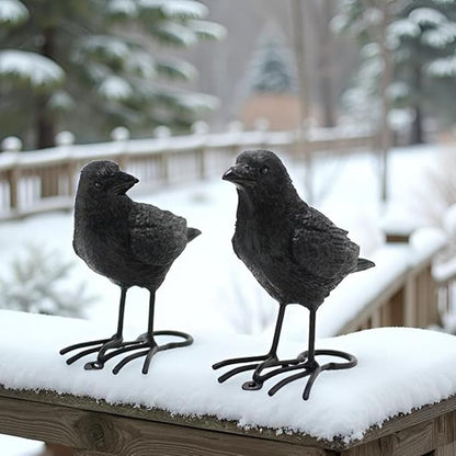 Set of 2 Garden Crow Statues Outdoor Decor for Tree, Resin Bird Figurines Tree Hugger Sculpture Fake Black Raven Decoy Halloween Decoration for Patio Yard, Deck, Fence Ornaments